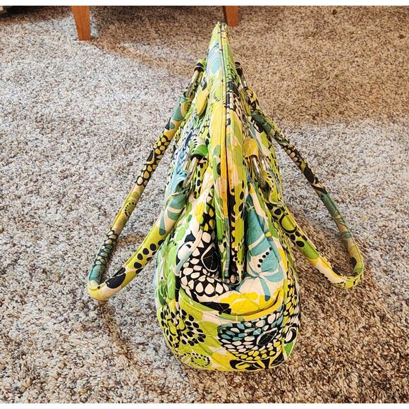 Vera Bradley Frame Bag "Limes Up" Quilted Floral Green Blue Used Good Condition - Picture 8 of 9